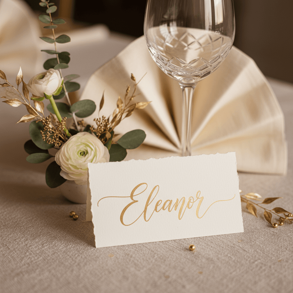 Event coordinator arranging branded table details and seating