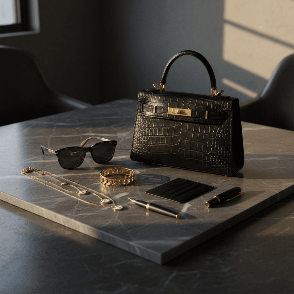 Luxury premium gift items with selective dramatic lighting