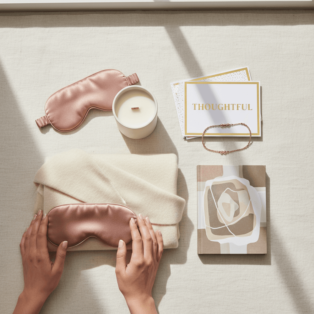 Curated gift sets displayed on event table with elegant arrangement